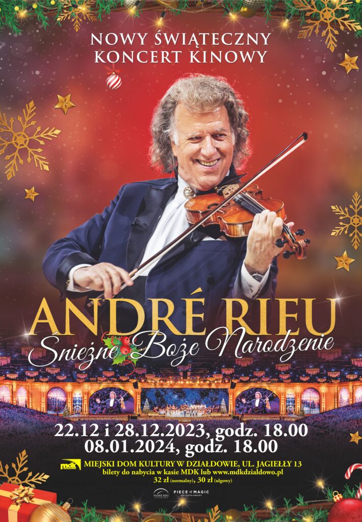 plakat zapraszający na koncert „Śnieżne Boże Narodzenie z André Rieu”