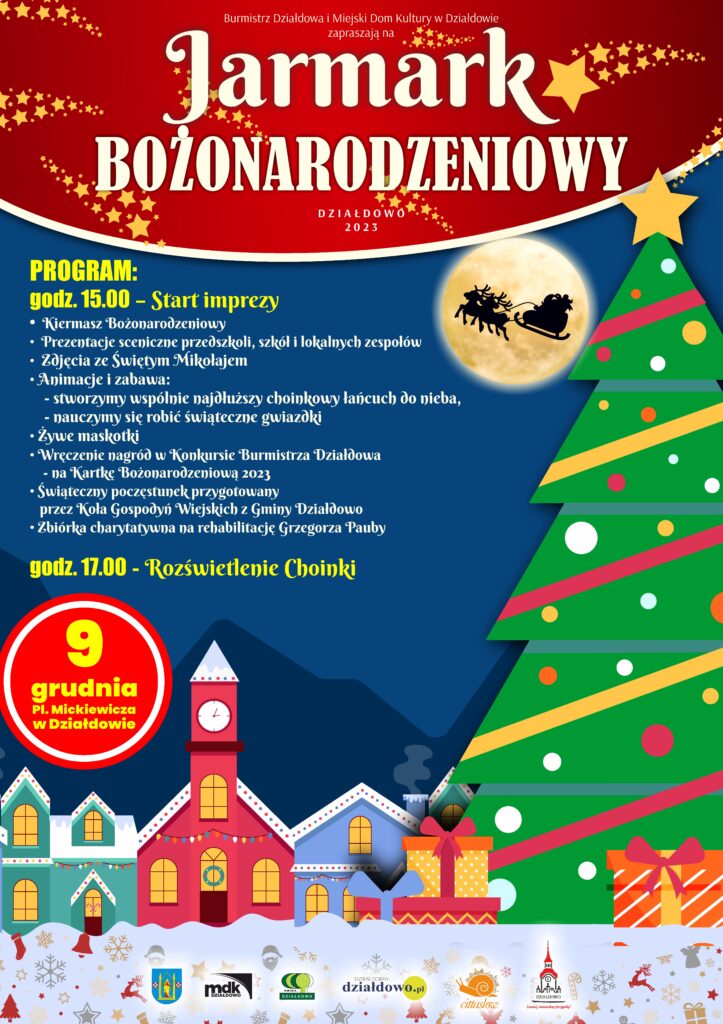 plakat informujący o atrakcjach Jarmarku Bożonarodzeniowego 2023