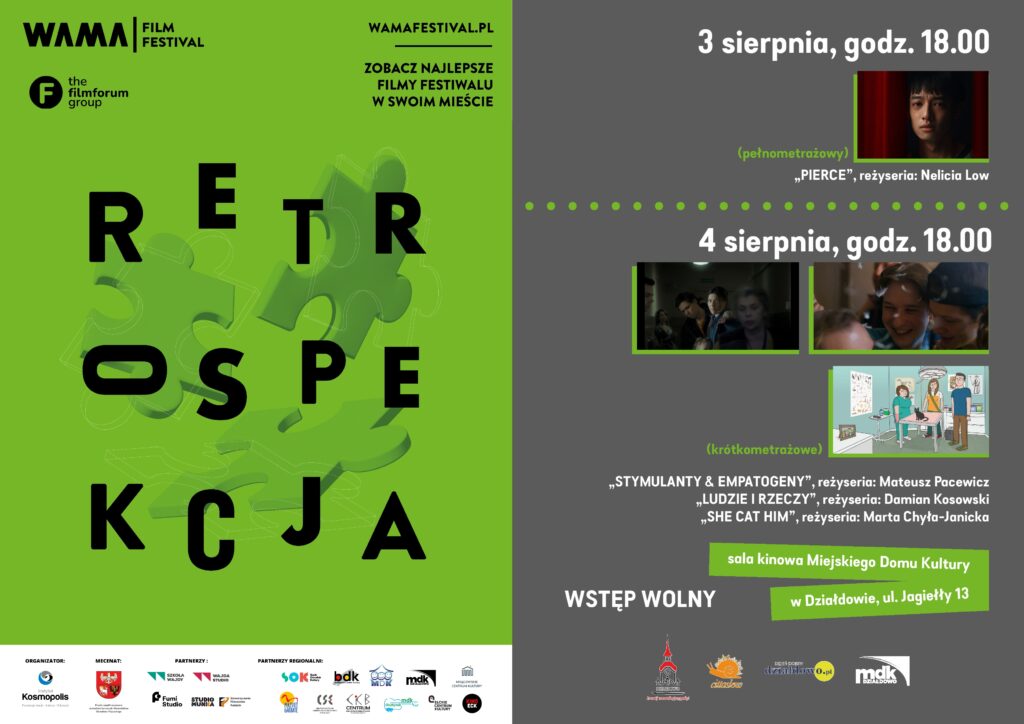 plakat informujący o pokazach filmowych w ramach Retrospekcji WAMA Film Festival w Kinie Apollo