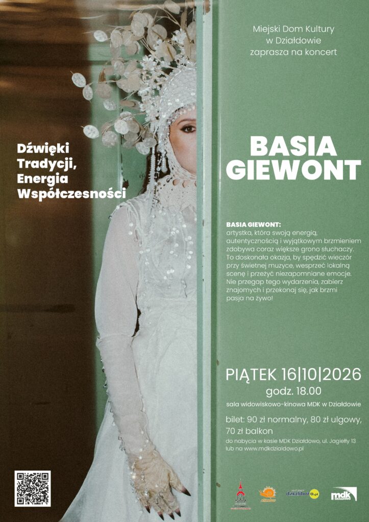 plakat informujący o koncercie Basi Giewont w MDK w Działdowie
