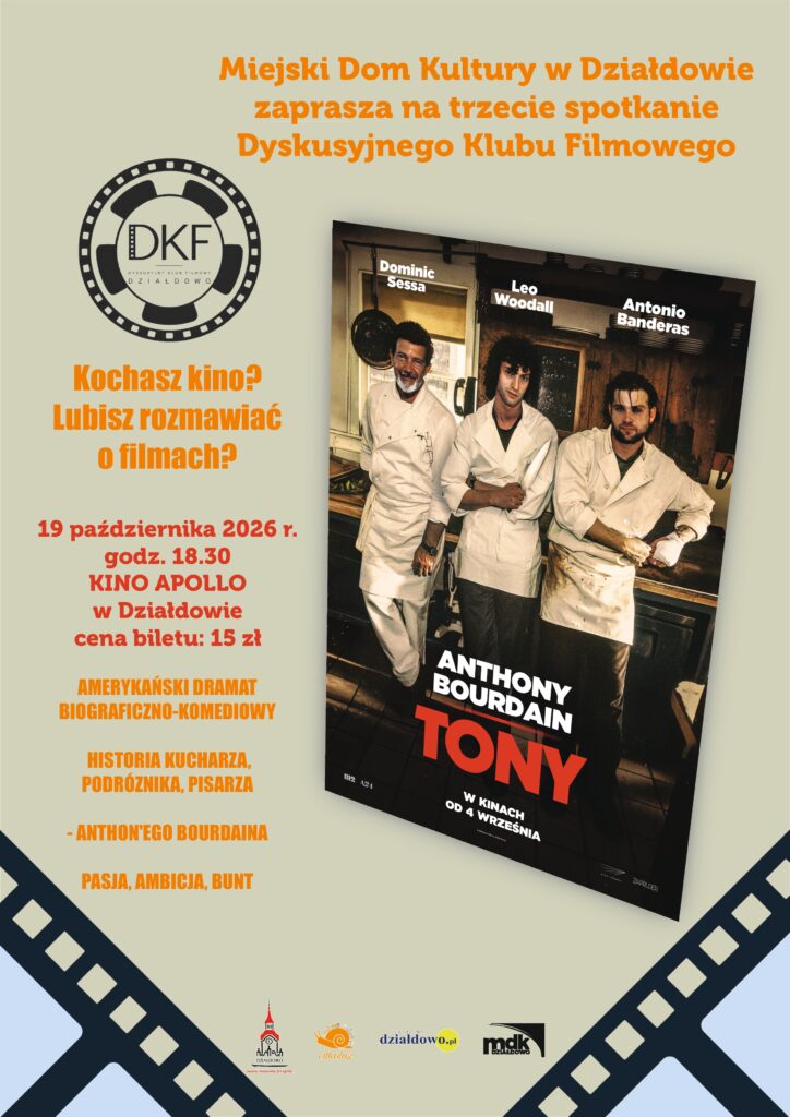 plakat informujący o spotkaniu Dyskusyjnego Klubu Filmowego, podczas którego poprowadzona zostanie rozmowa o filmie „Tony”